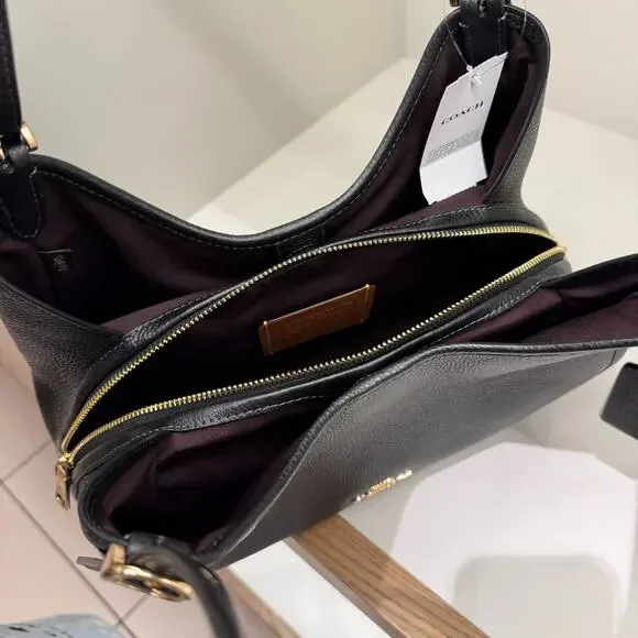 Coach Erin Shoulder Bag Leather CAQ86 Refined pebble leather Gold Black NWT - Picture 5 of 6